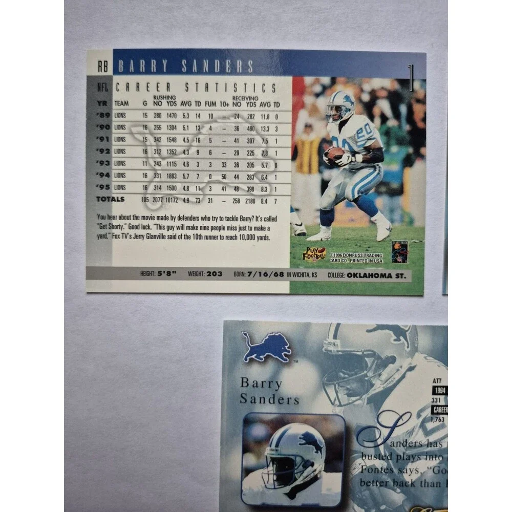 Barry Sanders Detroit Lions 3 Card Lot Fleer Ultra Donruss Extra Stars 1992-96